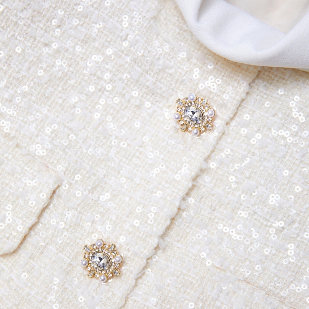 Self-Portrait Cream Boucle Sequin Collared Mini D… - image 5